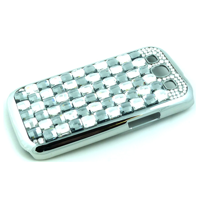 Samsung Galaxy S3 Glass Stud Cube Bling Crystal DIAMOND Case (Silver-White)